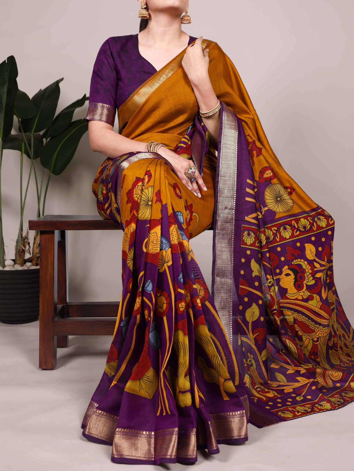 Polyester Viscose Chanderi Saree with Unstitched Blouse