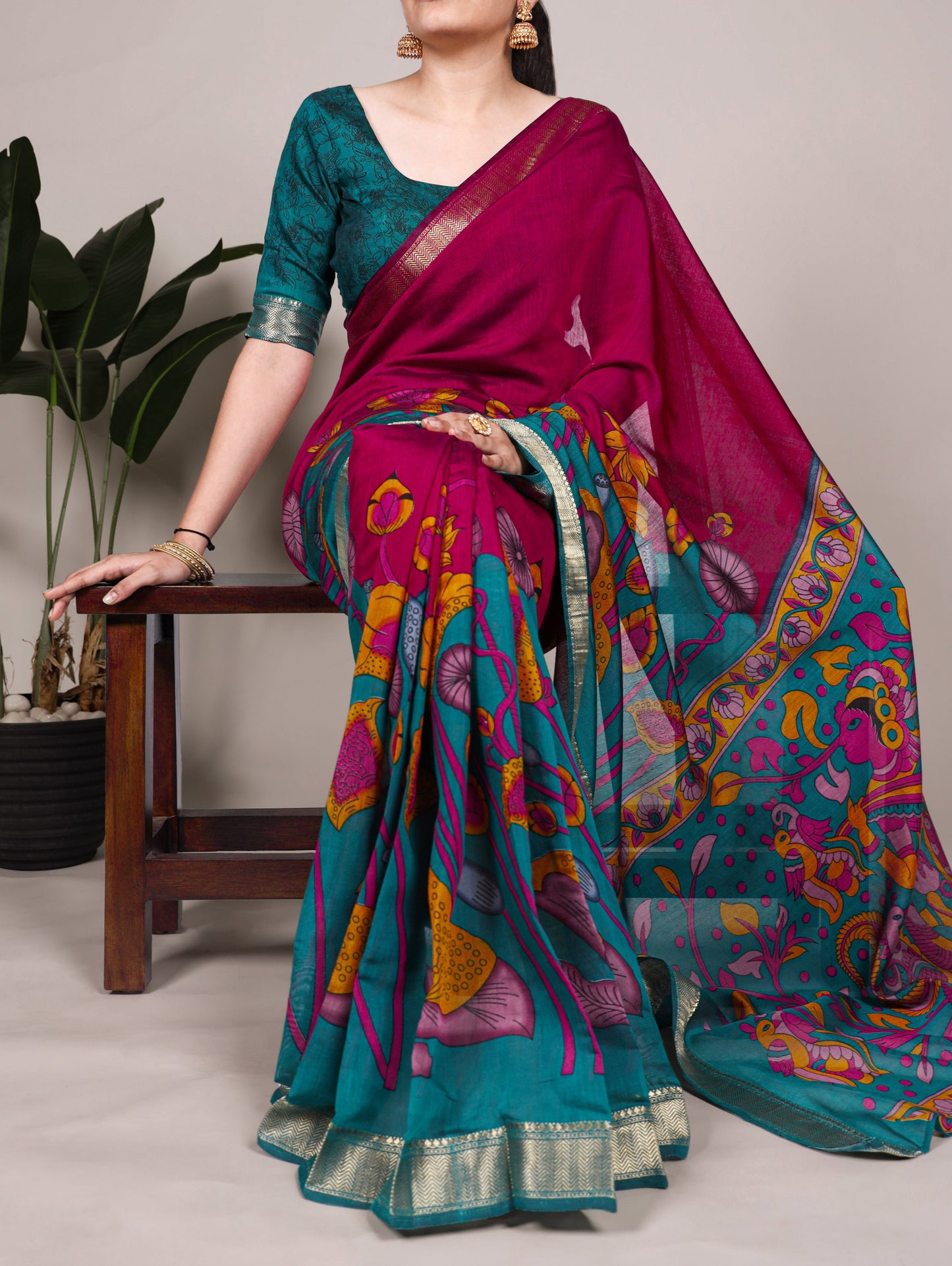 Polyester Viscose Chanderi Saree with Unstitched Blouse