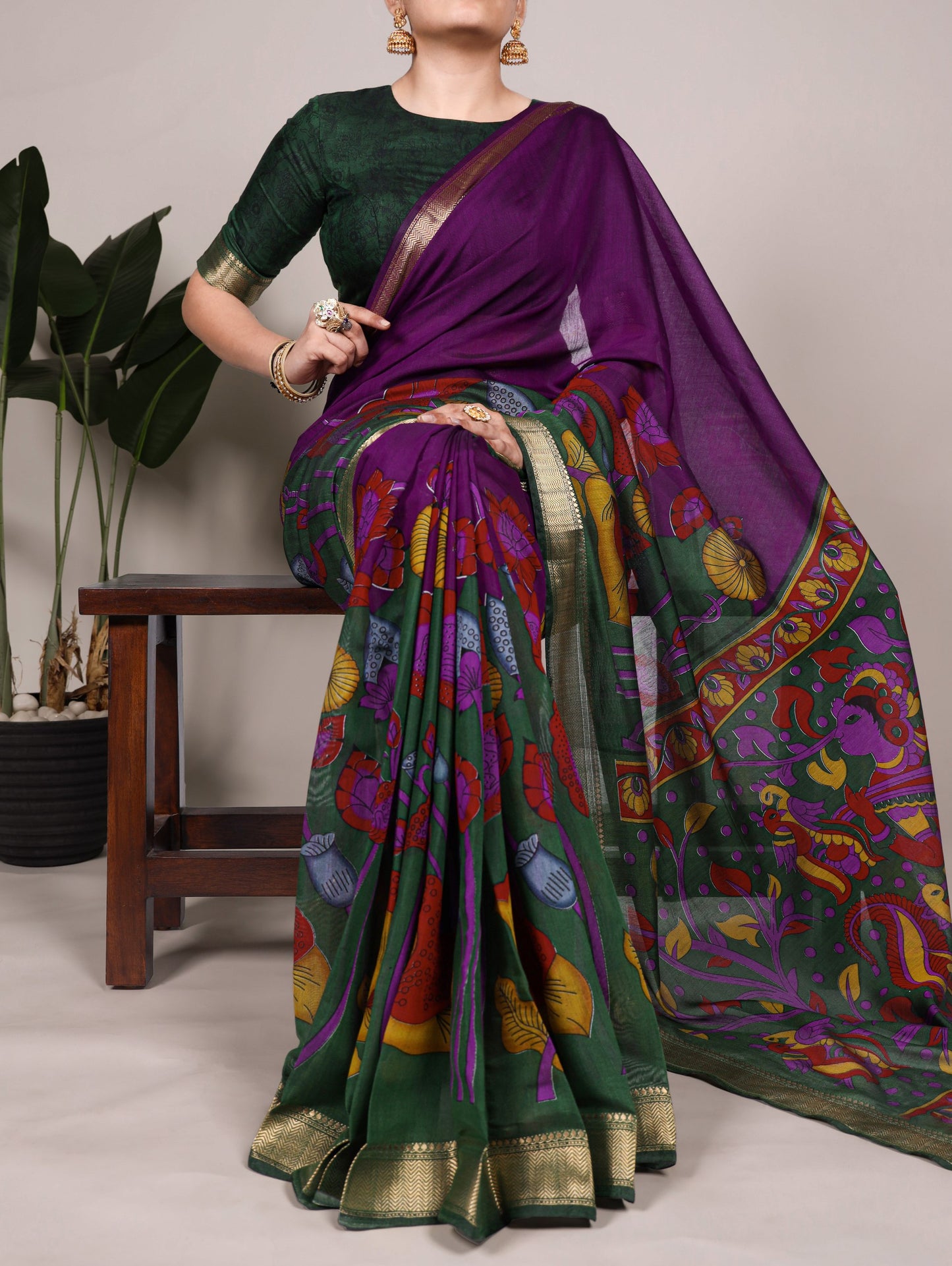 Polyester Viscose Chanderi Saree with Unstitched Blouse