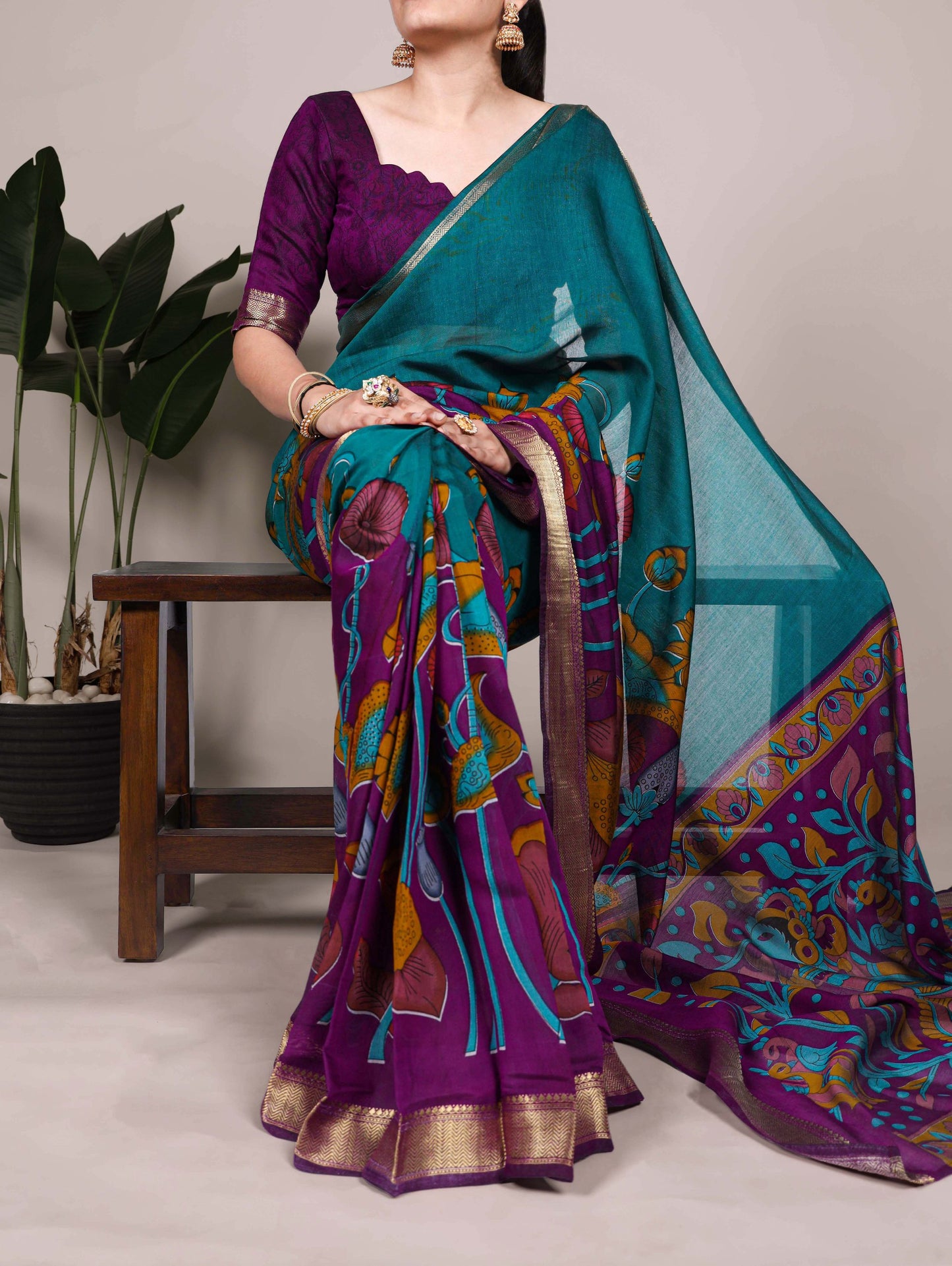 Polyester Viscose Chanderi Saree with Unstitched Blouse