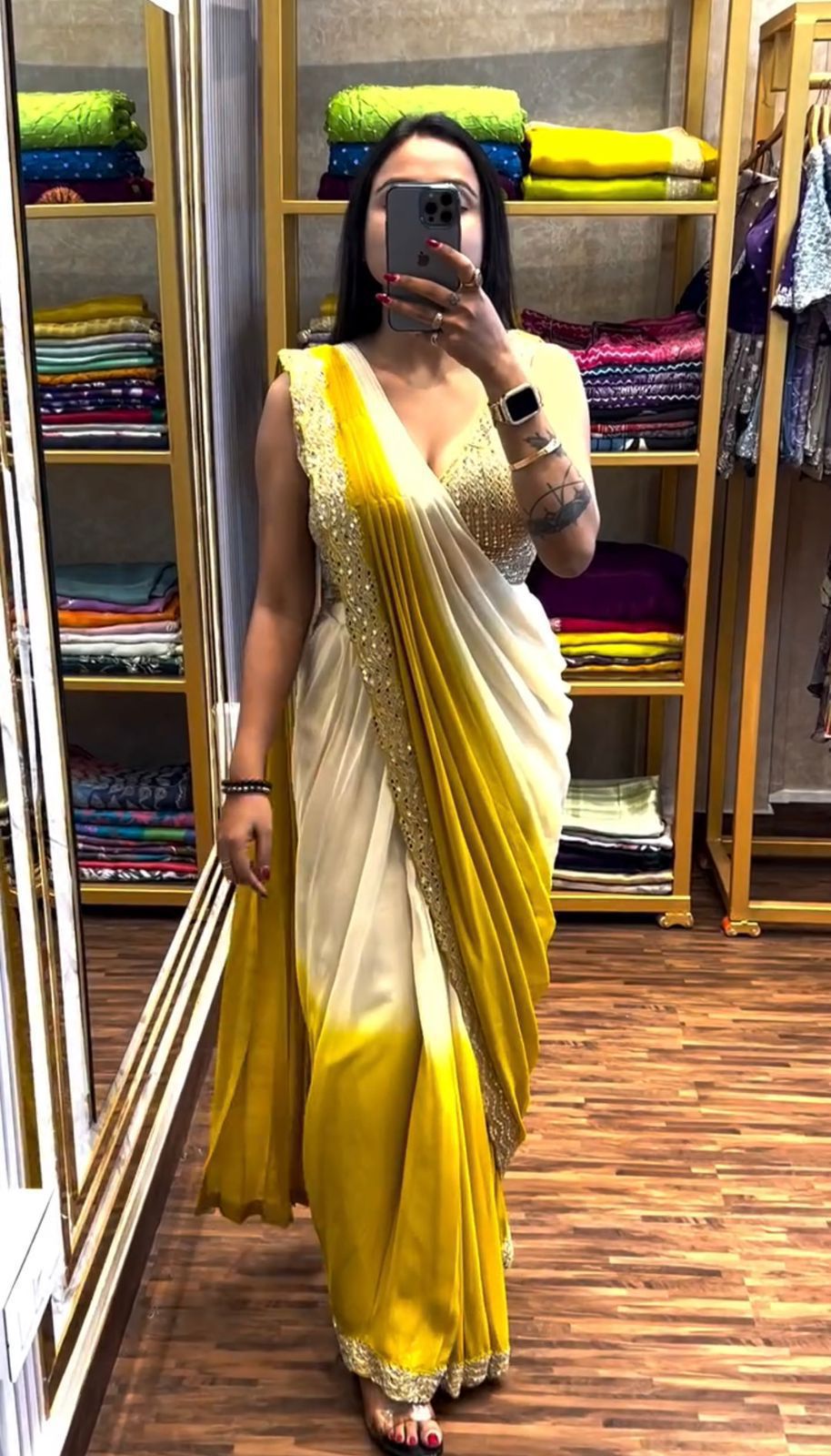Ready To Wear Soft Chinon Silk Saree with unstitched blouse