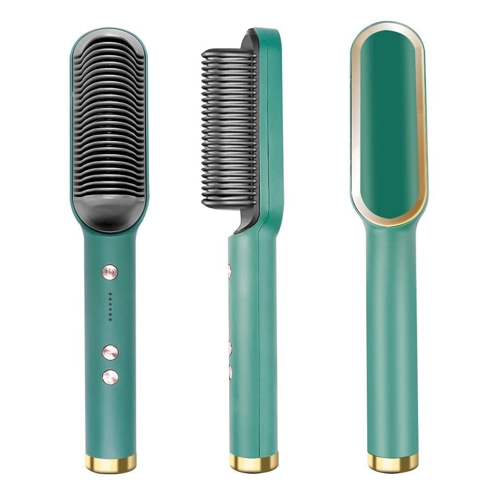 2 in 1 Ceramic Hair Straightener Brush for Women, Fast Straightening Comb