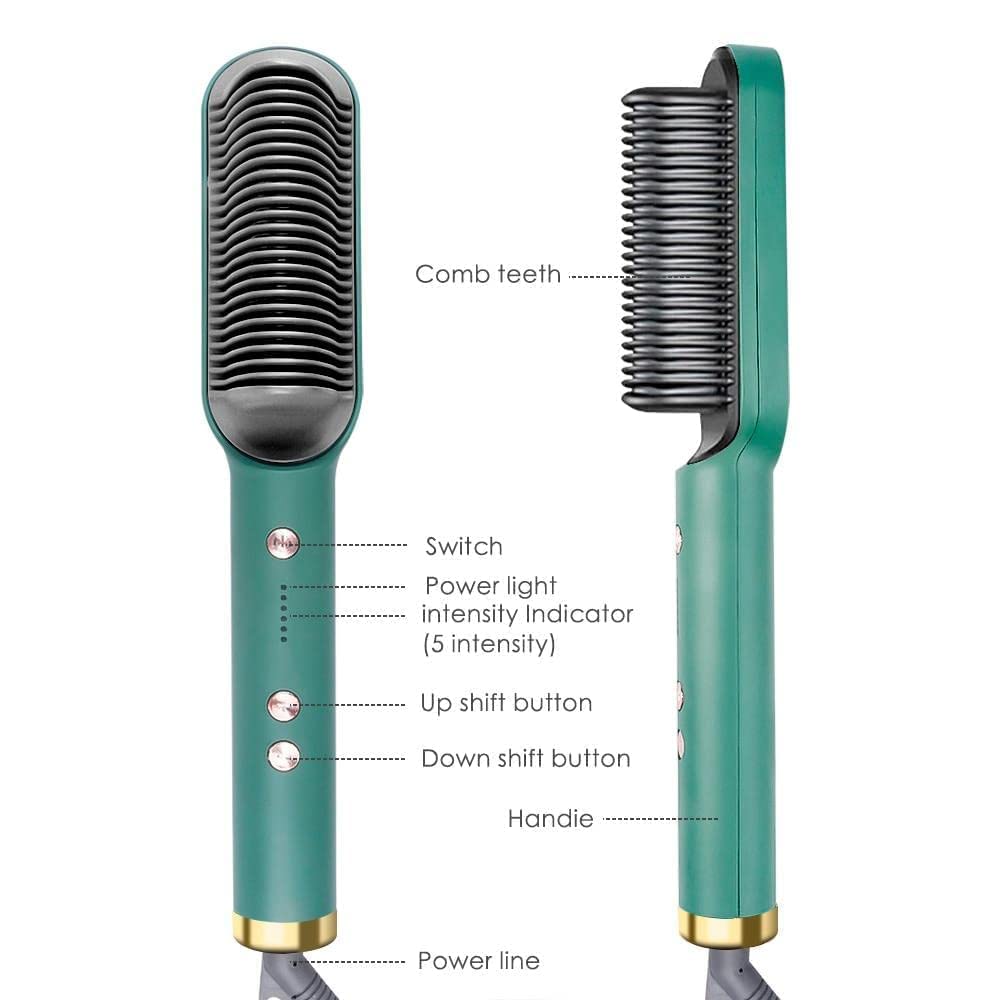 2 in 1 Ceramic Hair Straightener Brush for Women, Fast Straightening Comb