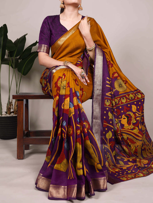 Polyester Viscose Chanderi Saree with Unstitched Blouse