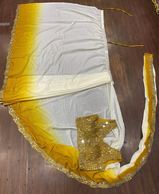 Ready To Wear Soft Chinon Silk Saree with unstitched blouse
