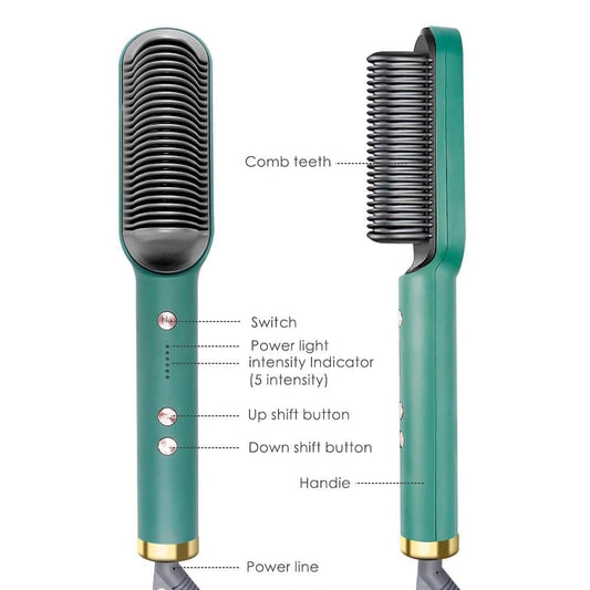 2 in 1 Ceramic Hair Straightener Brush for Women, Fast Straightening Comb